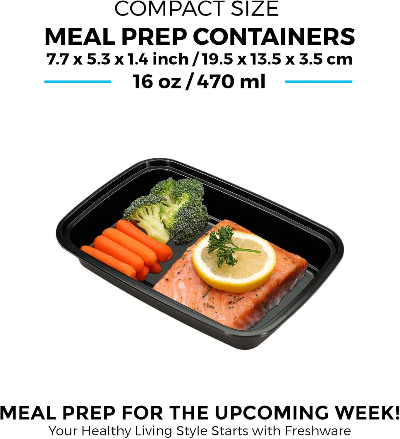 imageFreshware Meal Prep Containers 150 Pack 1 Compartment Food Storage Containers with Lids Bento Box BPA Free Stackable MicrowaveDishwasherFreezer Safe 28 ozBlack