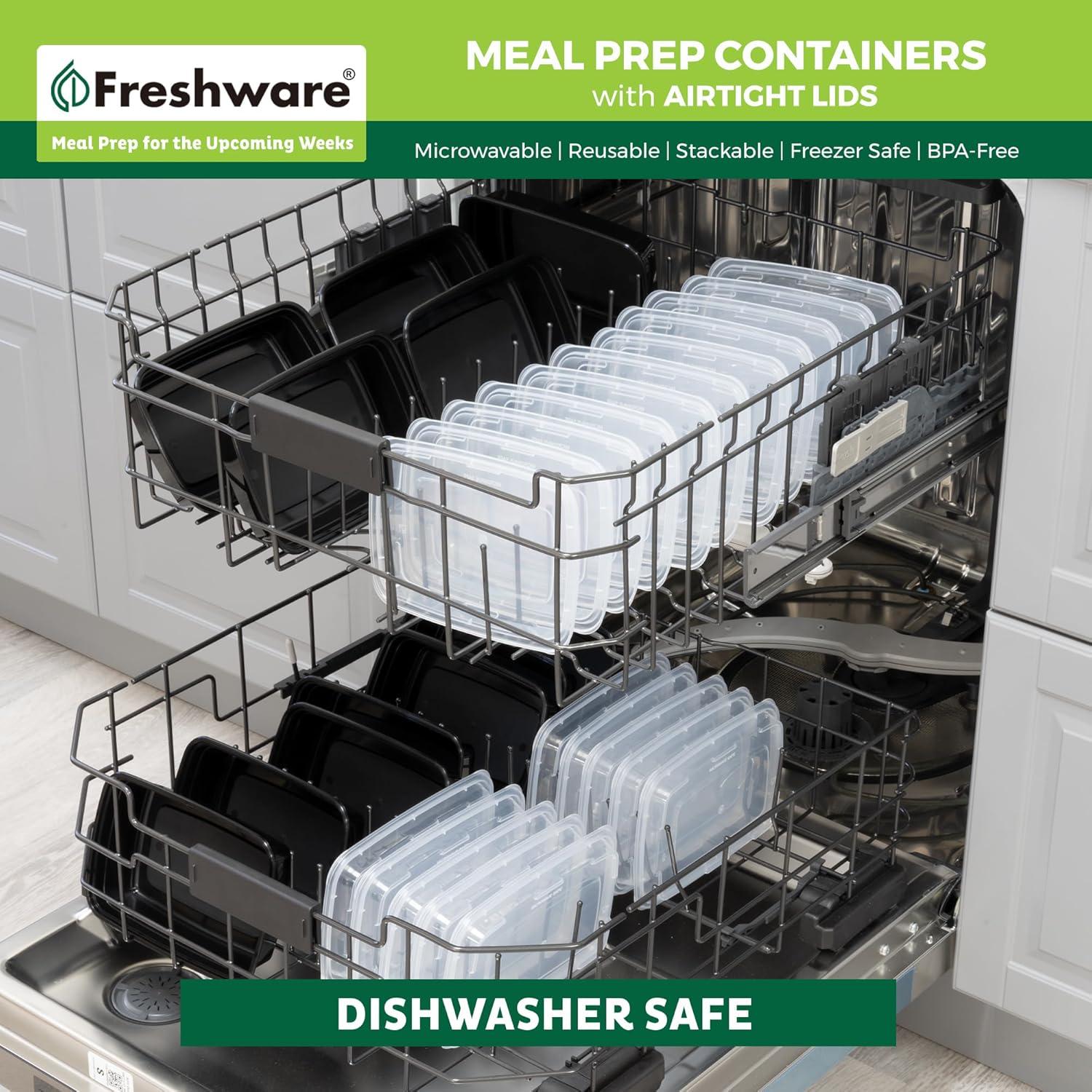 imageFreshware Meal Prep Containers 150 Pack 1 Compartment Food Storage Containers with Lids Bento Box BPA Free Stackable MicrowaveDishwasherFreezer Safe 28 ozBlack