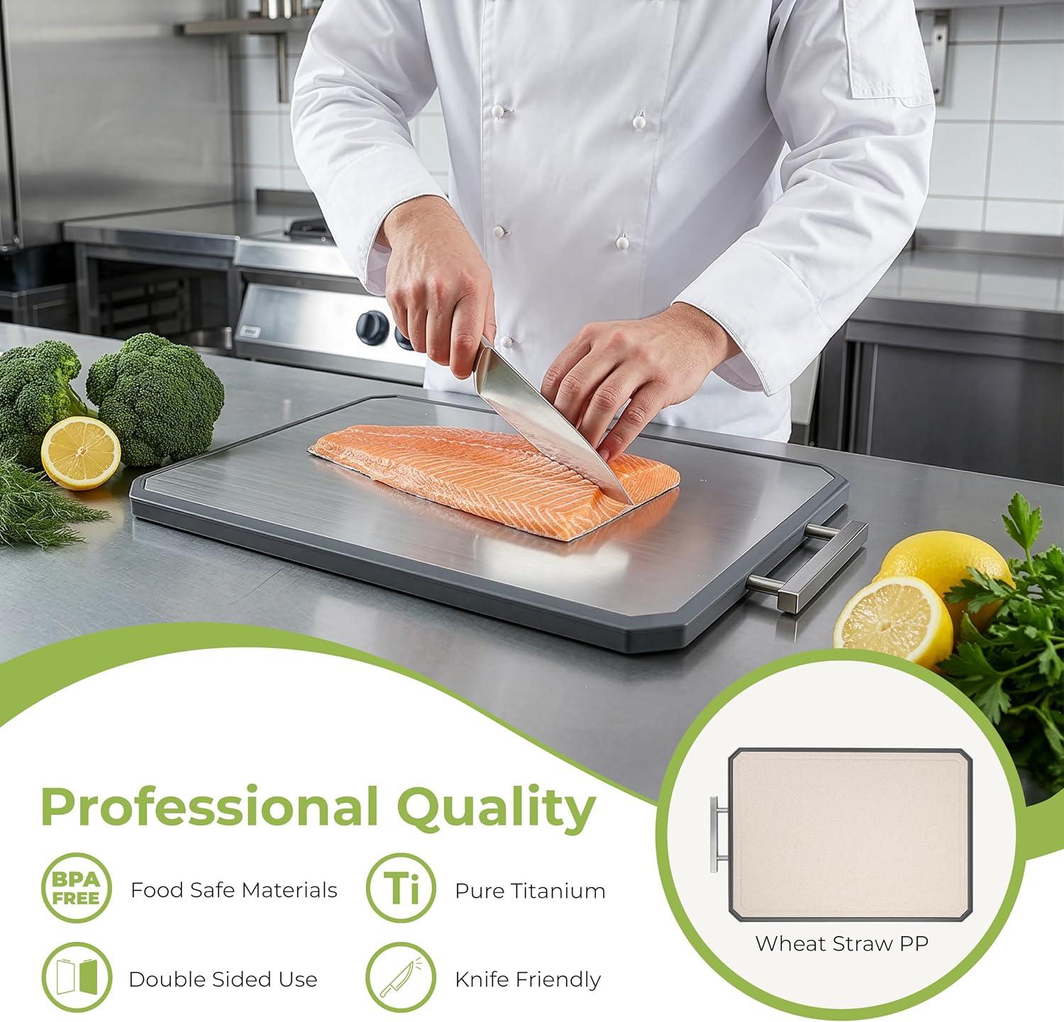 imageFreshware Titanium Cutting Board for Kitchen Double Sided and Non Slip Cutting Boards Pure TitaniumPP Chopping Board with Juice Grooves Dishwasher Safe Large 152 by 105162L x 11W