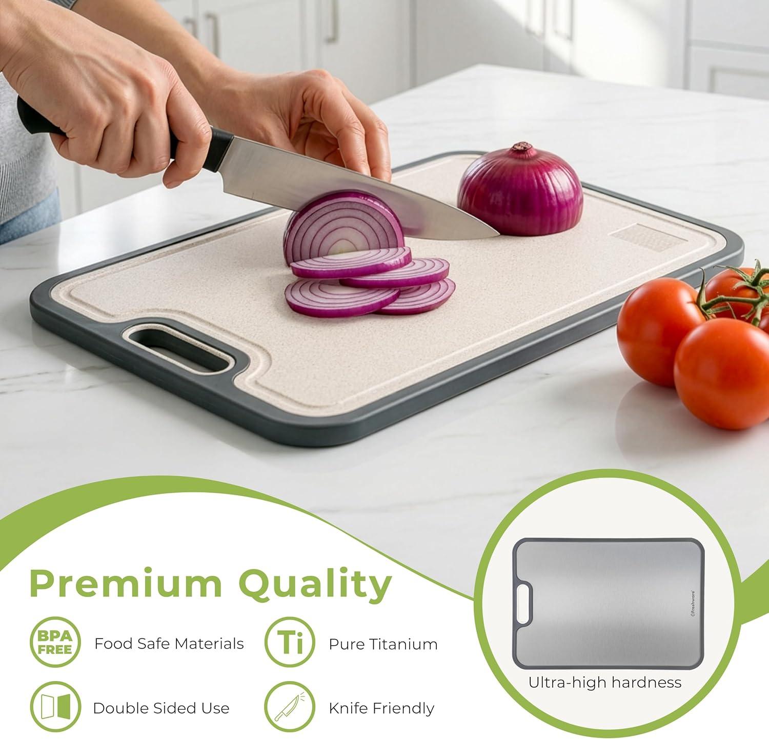 imageFreshware Titanium Cutting Board for Kitchen Double Sided and Non Slip Cutting Boards Pure TitaniumPP Chopping Board with Juice Grooves Dishwasher Safe Large 152 by 105152L x 105W