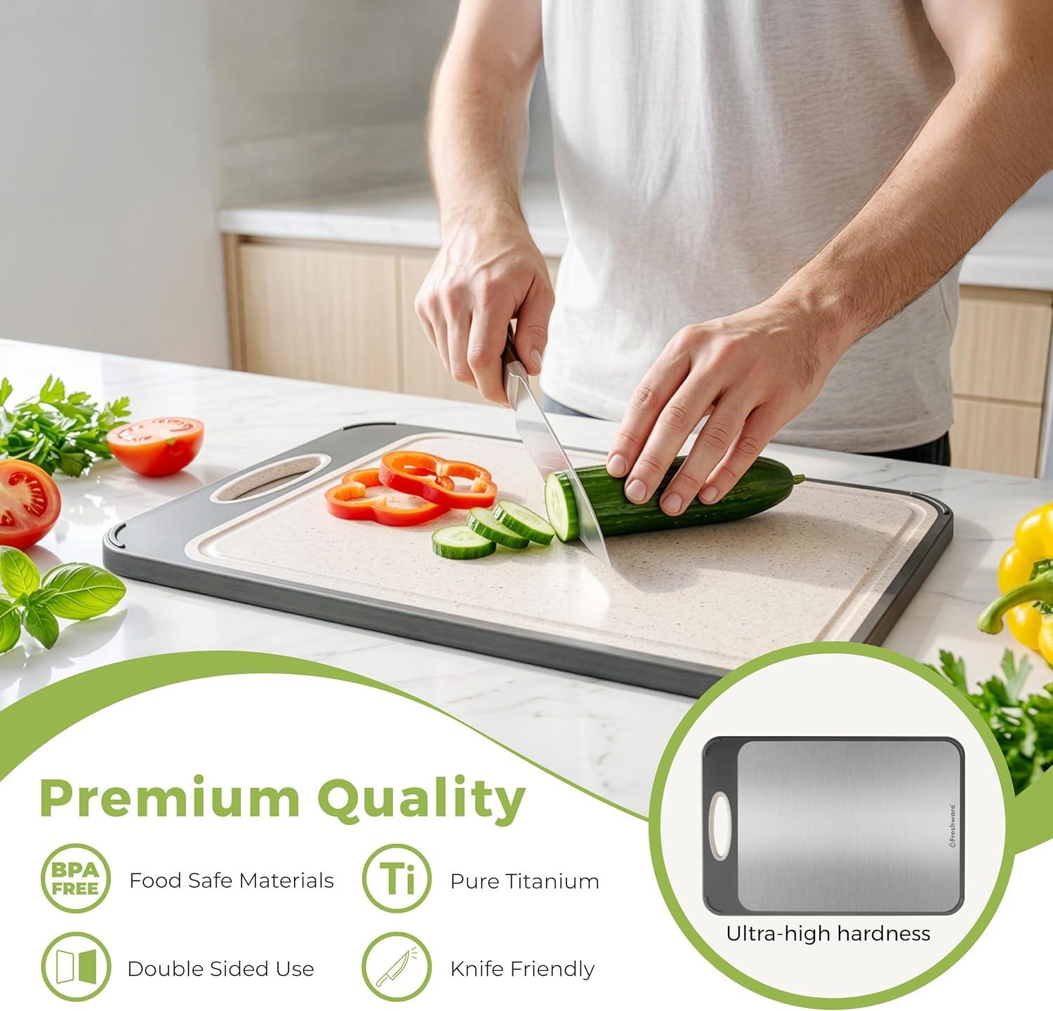 imageFreshware Titanium Cutting Board for Kitchen Double Sided and Non Slip Cutting Boards Pure TitaniumPP Chopping Board with Juice Grooves Dishwasher Safe Large 152 by 105158L x 106W