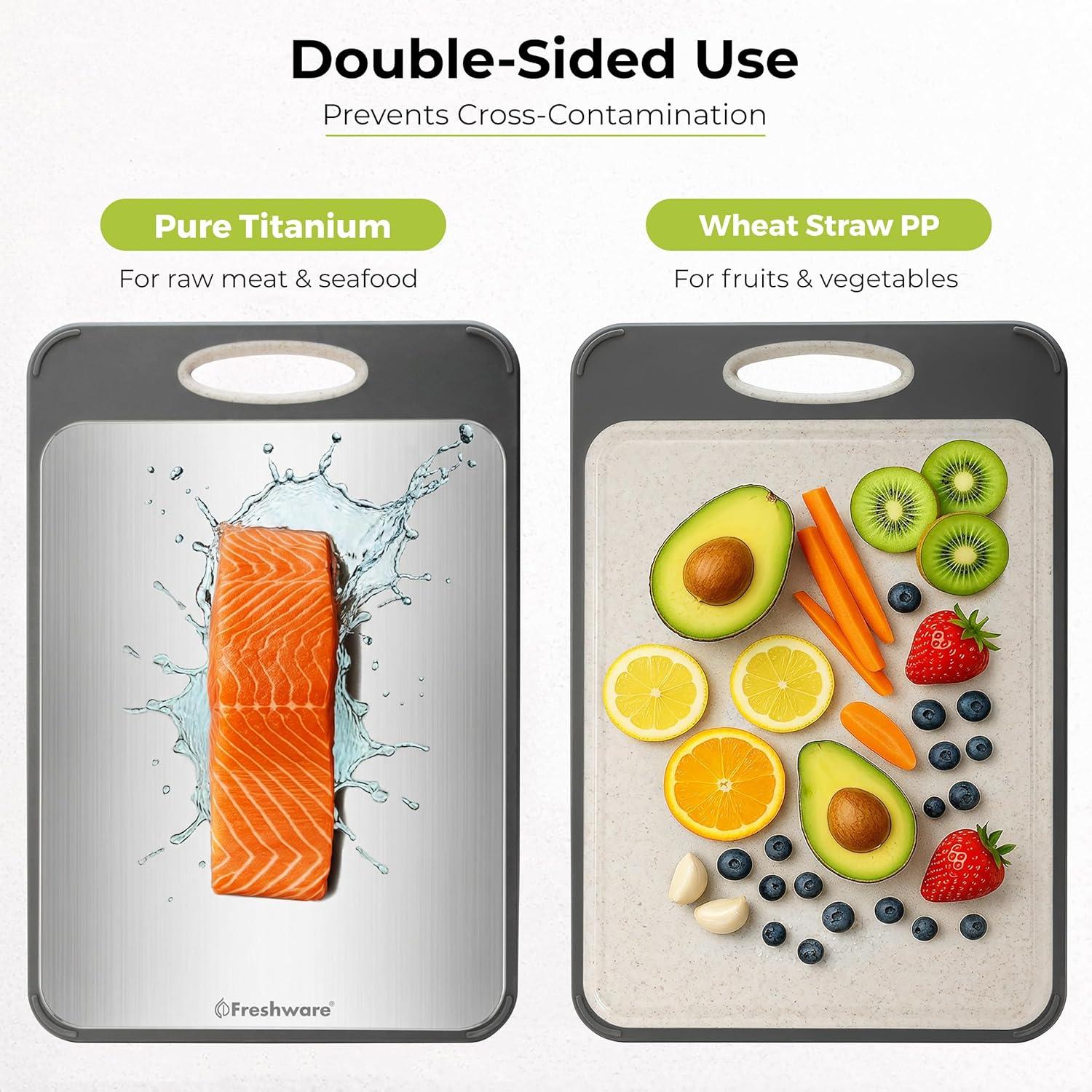 imageFreshware Titanium Cutting Board for Kitchen Double Sided and Non Slip Cutting Boards Pure TitaniumPP Chopping Board with Juice Grooves Dishwasher Safe Large 152 by 105158L x 106W