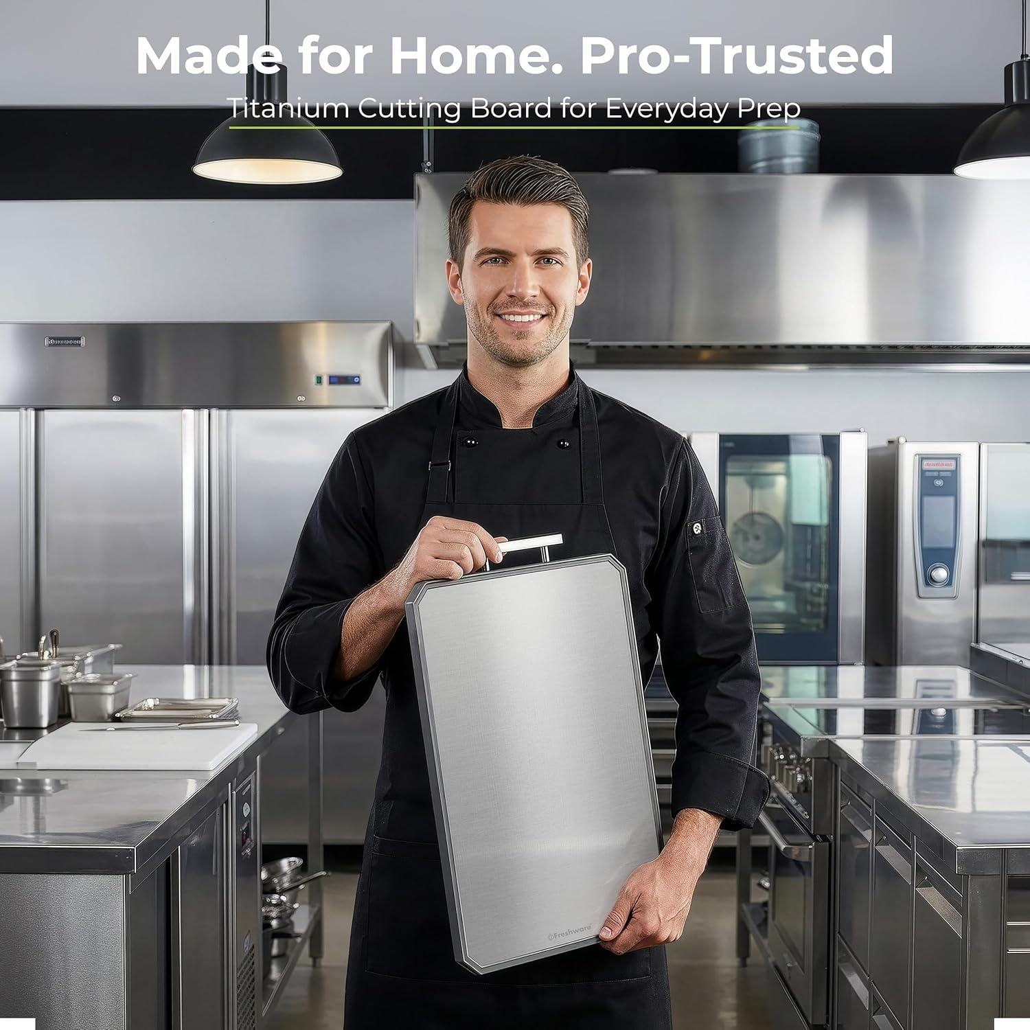 imageFreshware Titanium Cutting Board for Kitchen Double Sided and Non Slip Cutting Boards Pure TitaniumPP Chopping Board with Juice Grooves Dishwasher Safe Large 152 by 105197L x 135W