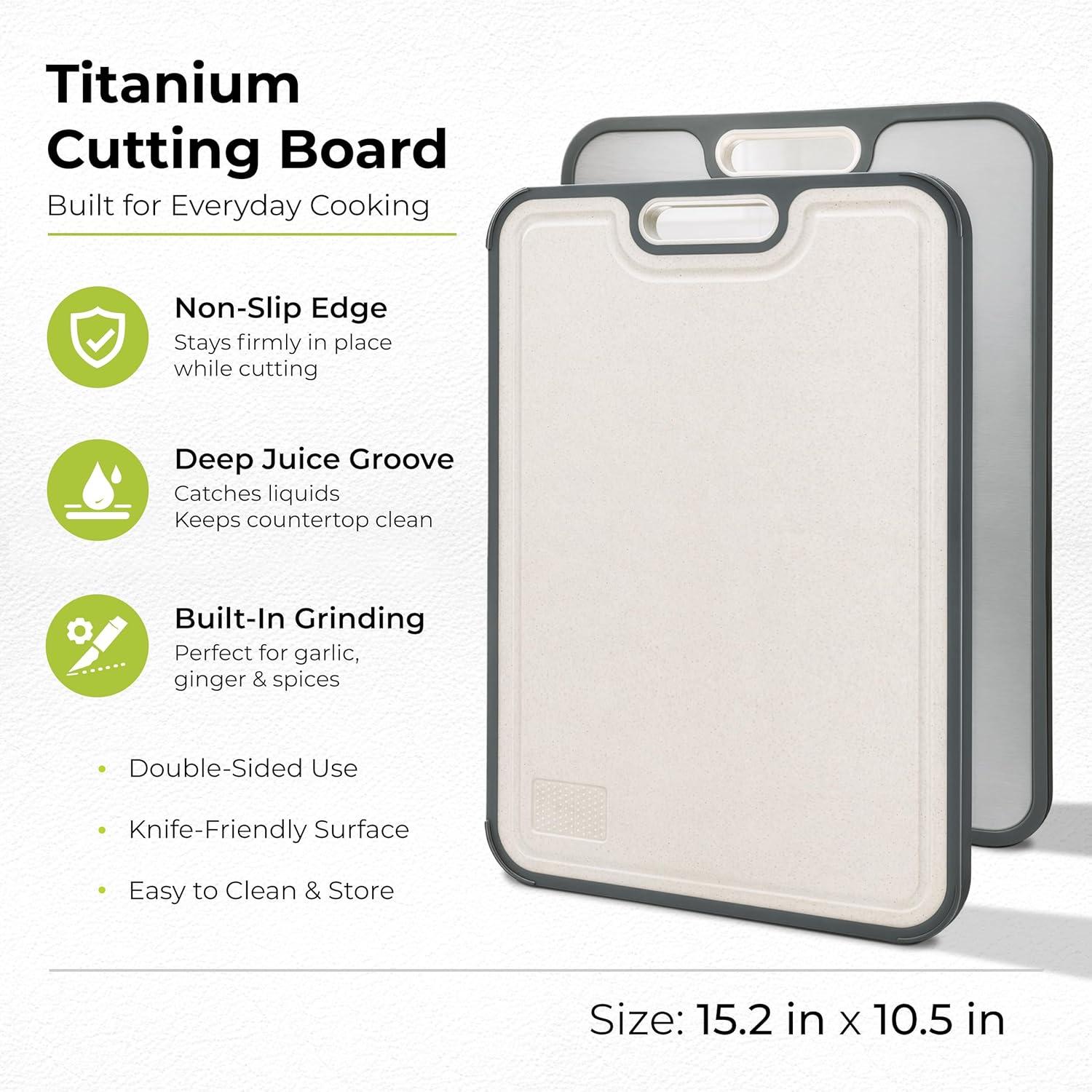 imageFreshware Titanium Cutting Board for Kitchen Double Sided and Non Slip Cutting Boards Pure TitaniumPP Chopping Board with Juice Grooves Dishwasher Safe Large 152 by 105152L x 105W