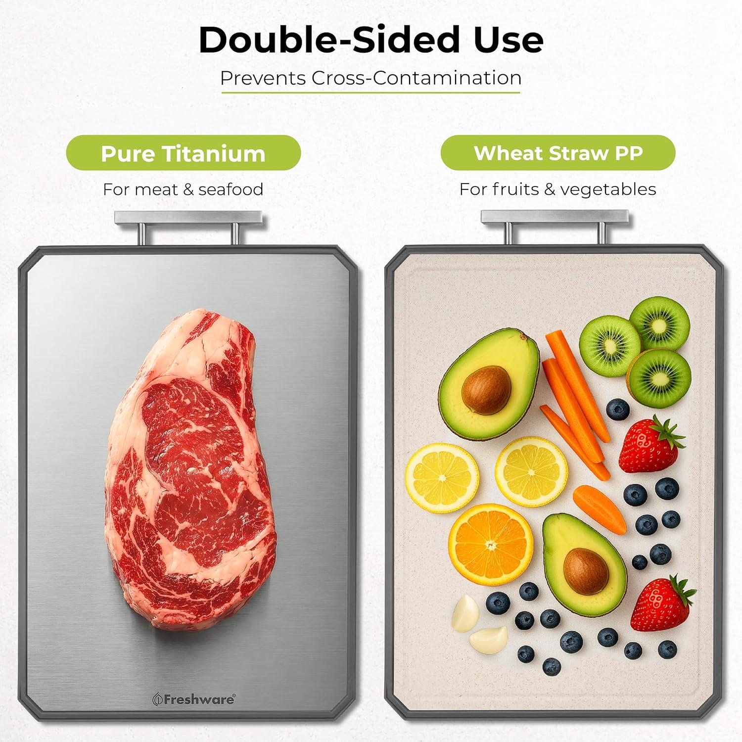 imageFreshware Titanium Cutting Board for Kitchen Double Sided and Non Slip Cutting Boards Pure TitaniumPP Chopping Board with Juice Grooves Dishwasher Safe Large 152 by 105197L x 135W