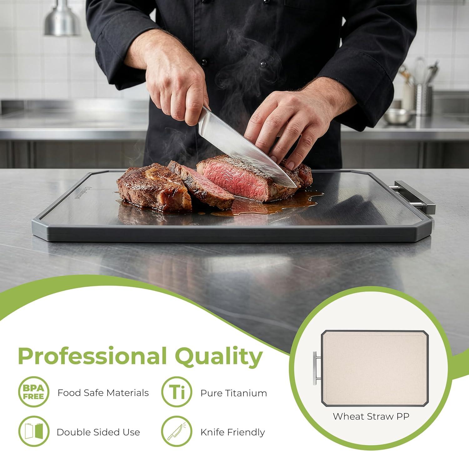 imageFreshware Titanium Cutting Board for Kitchen Double Sided and Non Slip Cutting Boards Pure TitaniumPP Chopping Board with Juice Grooves Dishwasher Safe Large 152 by 105197L x 135W