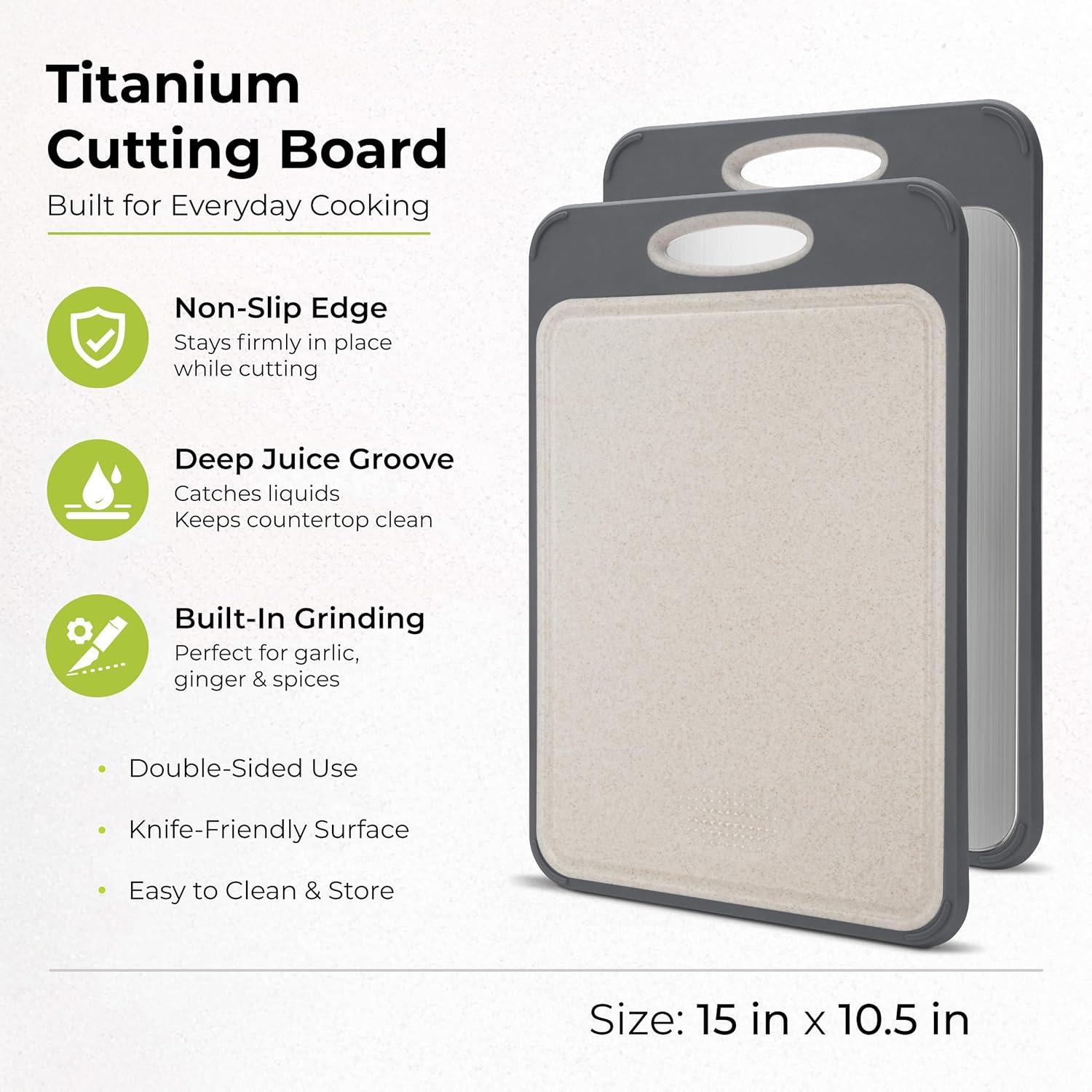imageFreshware Titanium Cutting Board for Kitchen Double Sided and Non Slip Cutting Boards Pure TitaniumPP Chopping Board with Juice Grooves Dishwasher Safe Large 152 by 105158L x 106W