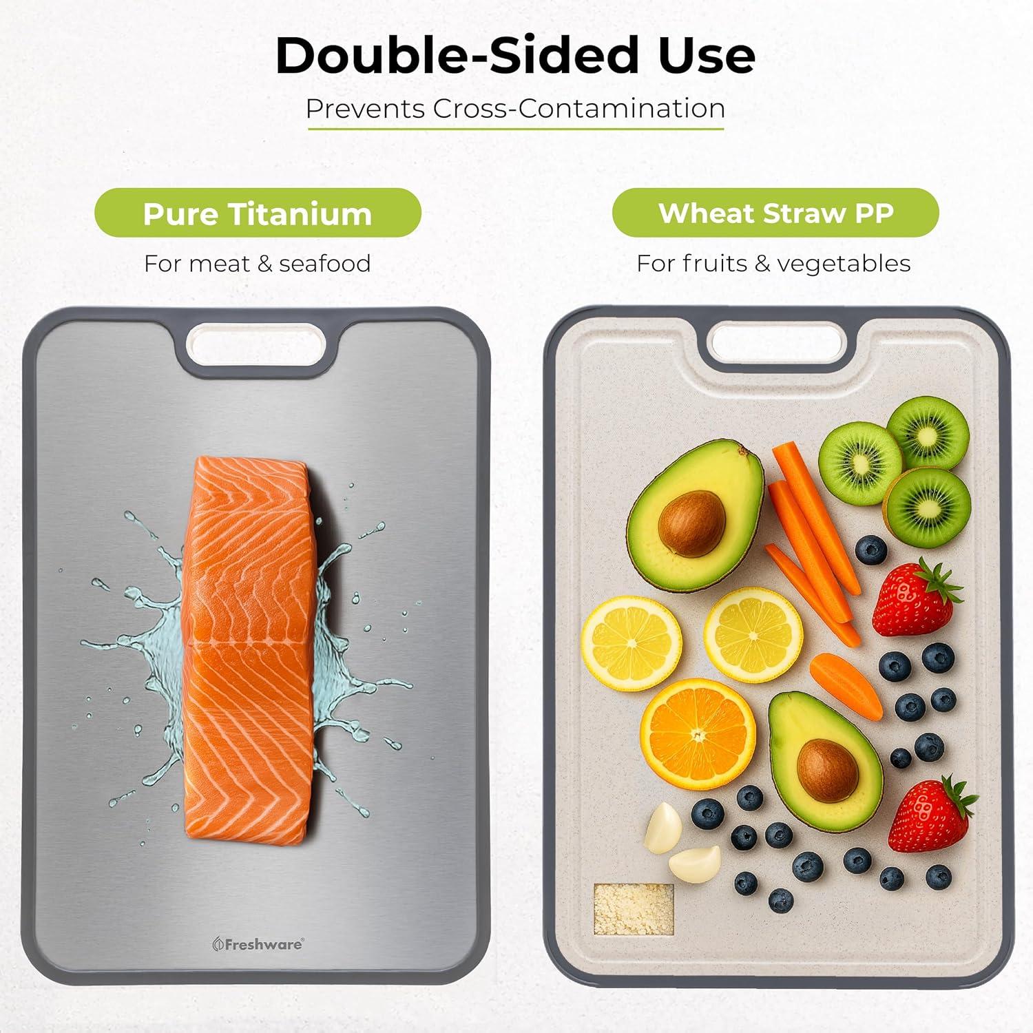 imageFreshware Titanium Cutting Board for Kitchen Double Sided and Non Slip Cutting Boards Pure TitaniumPP Chopping Board with Juice Grooves Dishwasher Safe Large 152 by 105152L x 105W