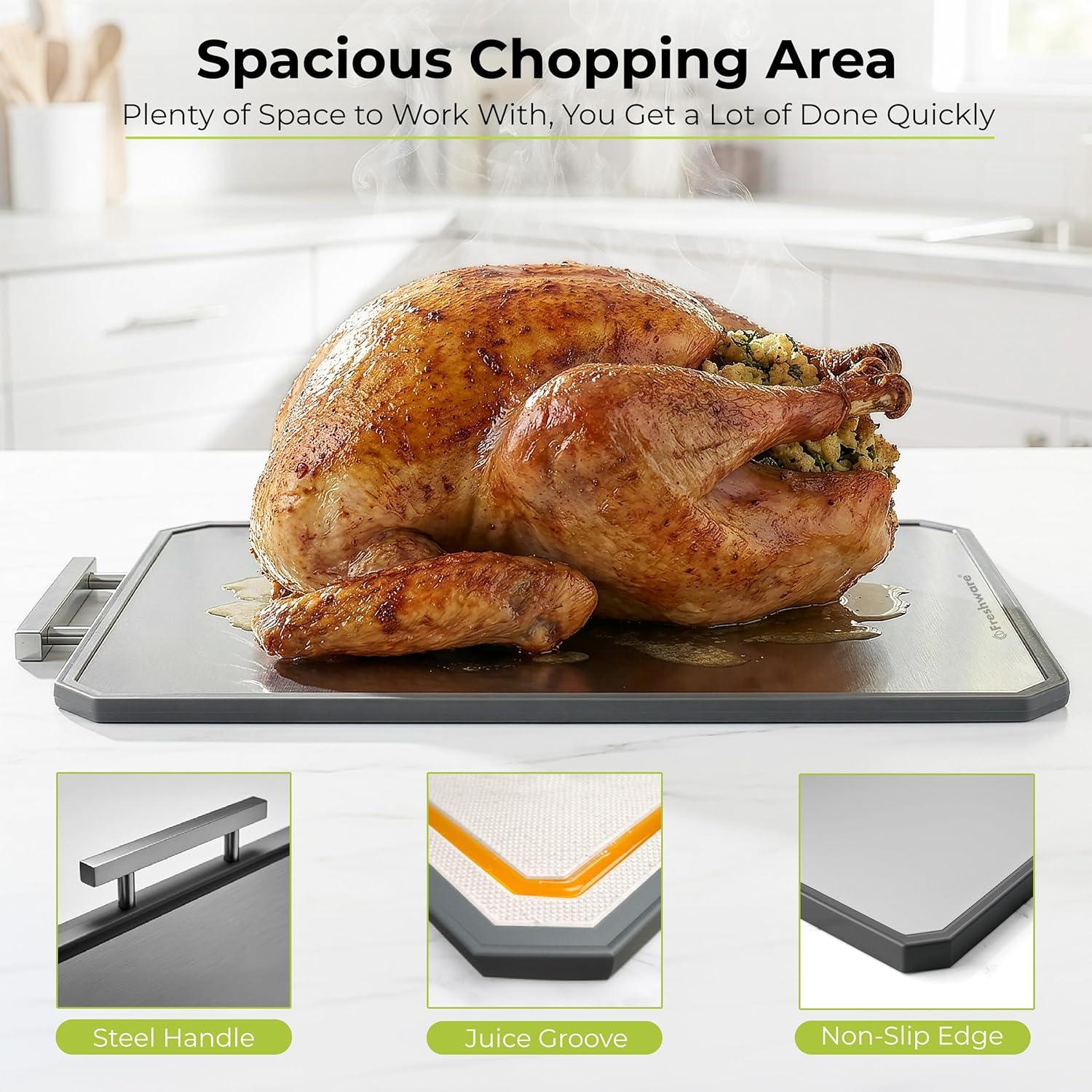 imageFreshware Titanium Cutting Board for Kitchen Double Sided and Non Slip Cutting Boards Pure TitaniumPP Chopping Board with Juice Grooves Dishwasher Safe Large 152 by 105197L x 135W