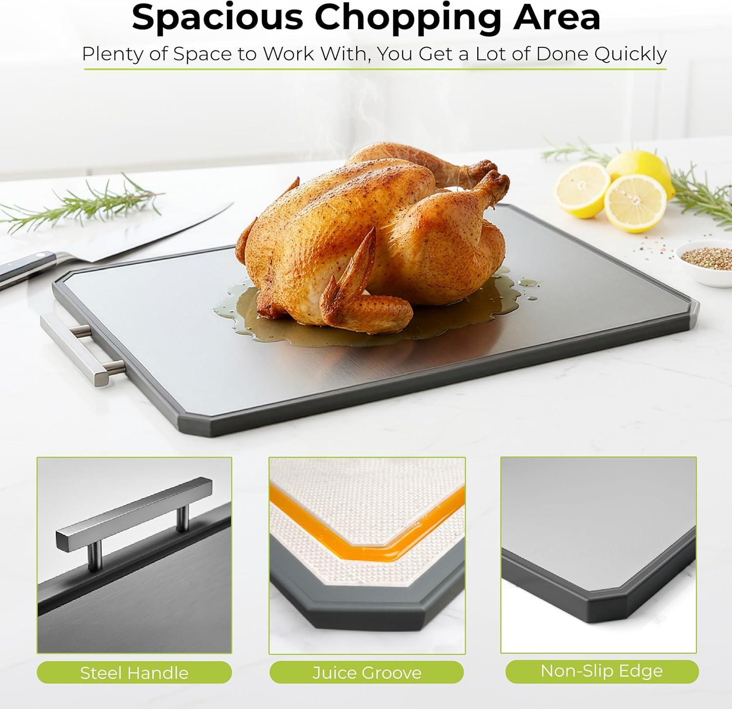 imageFreshware Titanium Cutting Board for Kitchen Double Sided and Non Slip Cutting Boards Pure TitaniumPP Chopping Board with Juice Grooves Dishwasher Safe Large 152 by 105162L x 11W
