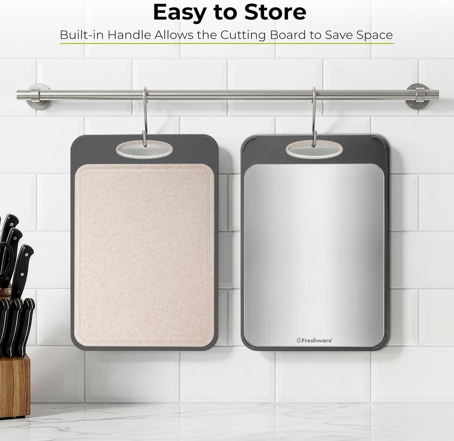 imageFreshware Titanium Cutting Board for Kitchen Double Sided and Non Slip Cutting Boards Pure TitaniumPP Chopping Board with Juice Grooves Dishwasher Safe Large 152 by 105158L x 106W