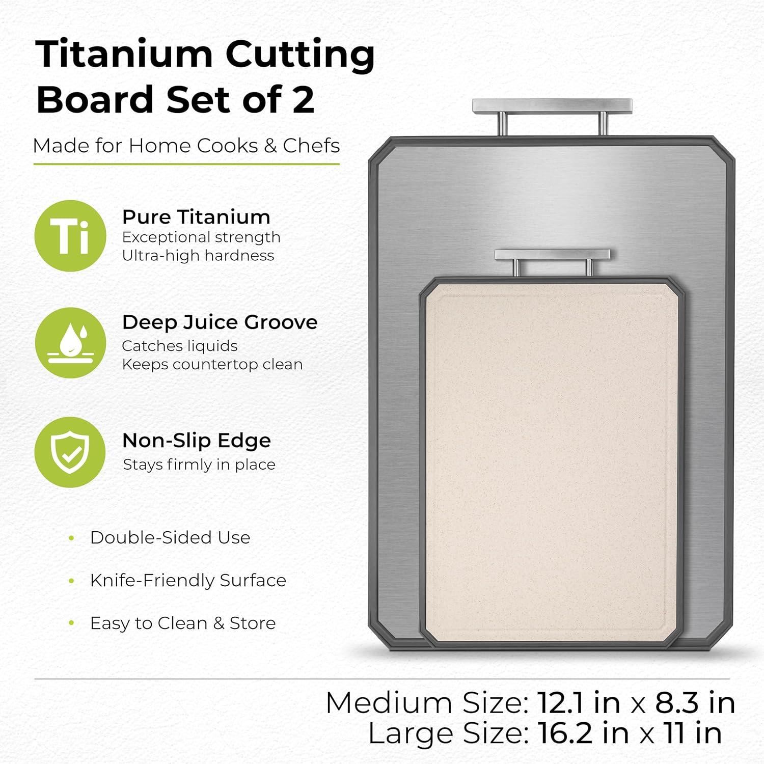imageFreshware Titanium Cutting Board for Kitchen Double Sided and Non Slip Cutting Boards Pure TitaniumPP Chopping Board with Juice Grooves Dishwasher Safe Large 152 by 105Set of 2