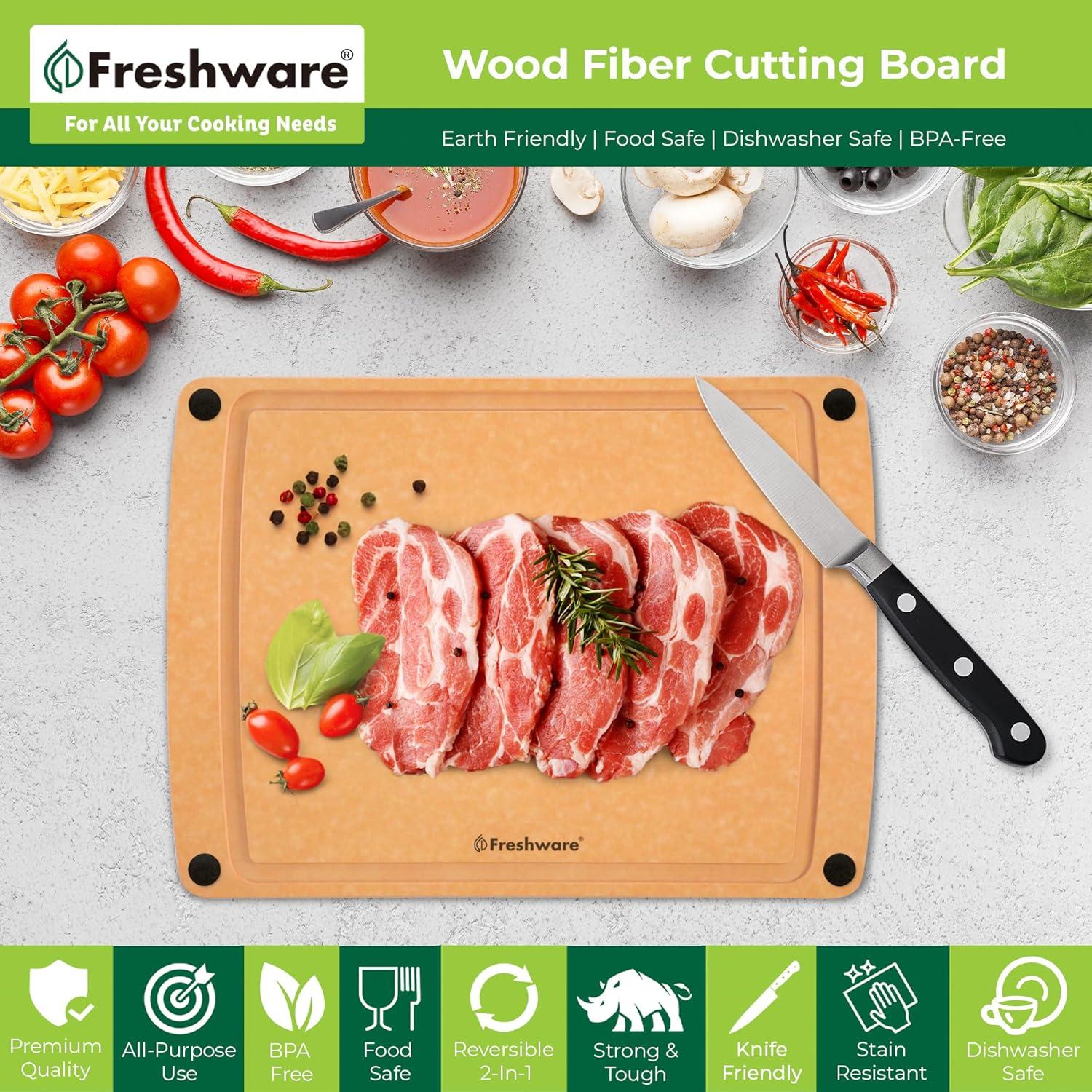 imageFreshware Wood Cutting Boards for Kitchen Dishwasher Safe Medium 12 x 9 and Large 15 x 1125 Set of 2 Black15 x 1125 Groove Natural Slate