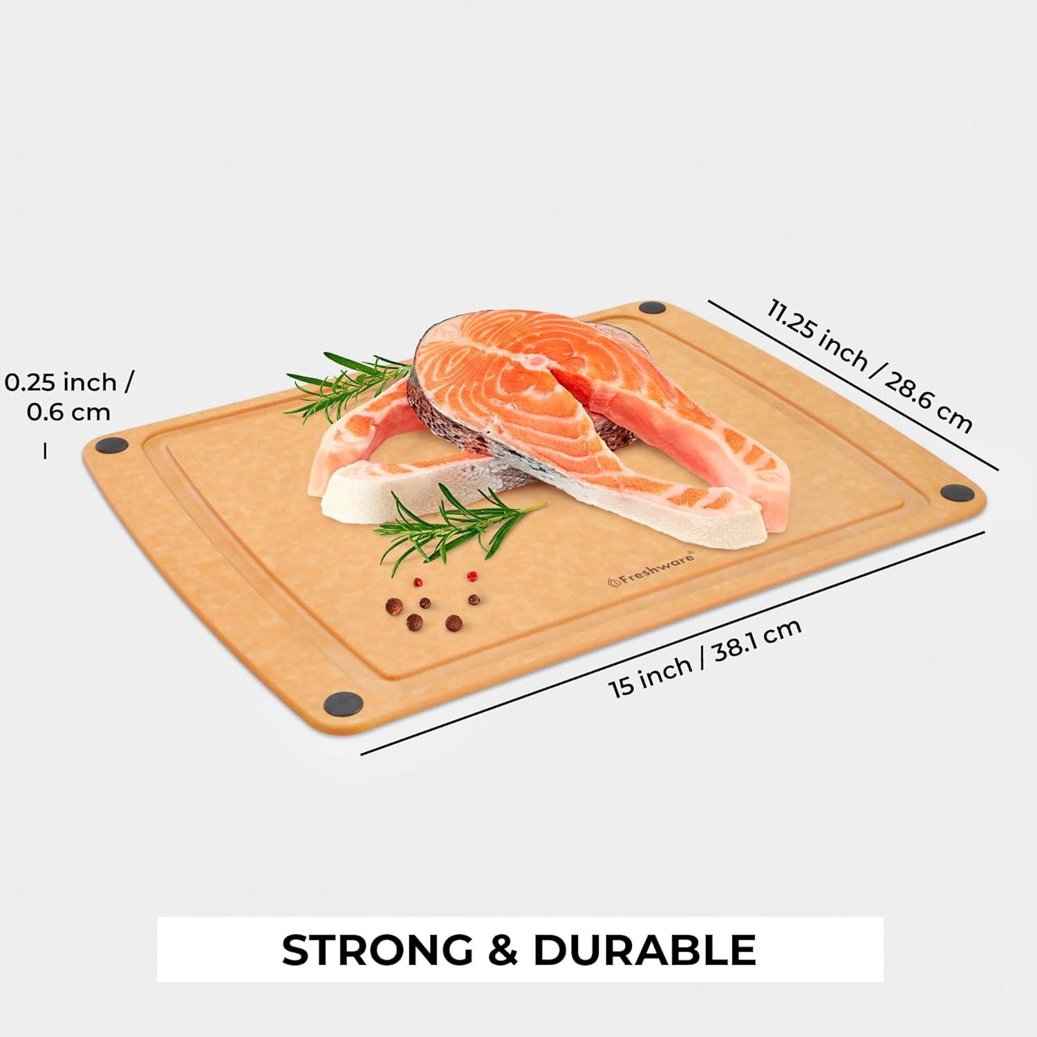 imageFreshware Wood Cutting Boards for Kitchen Dishwasher Safe Medium 12 x 9 and Large 15 x 1125 Set of 2 Black15 x 1125 Groove Natural Slate