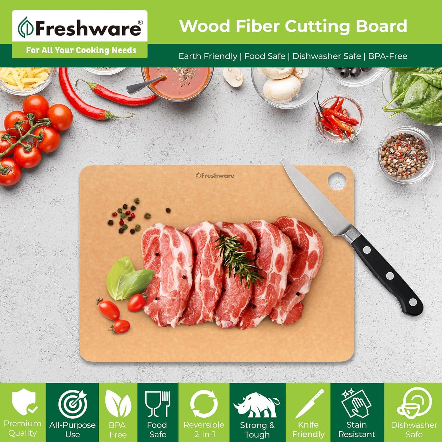 imageFreshware Wood Cutting Boards for Kitchen Dishwasher Safe Medium 12 x 9 and Large 15 x 1125 Set of 2 Black15 x 1125 No Groove Natural