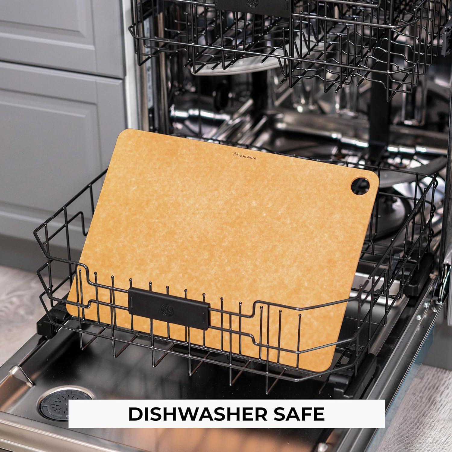imageFreshware Wood Cutting Boards for Kitchen Dishwasher Safe Medium 12 x 9 and Large 15 x 1125 Set of 2 Black18 x 13 No Groove Natural Slate