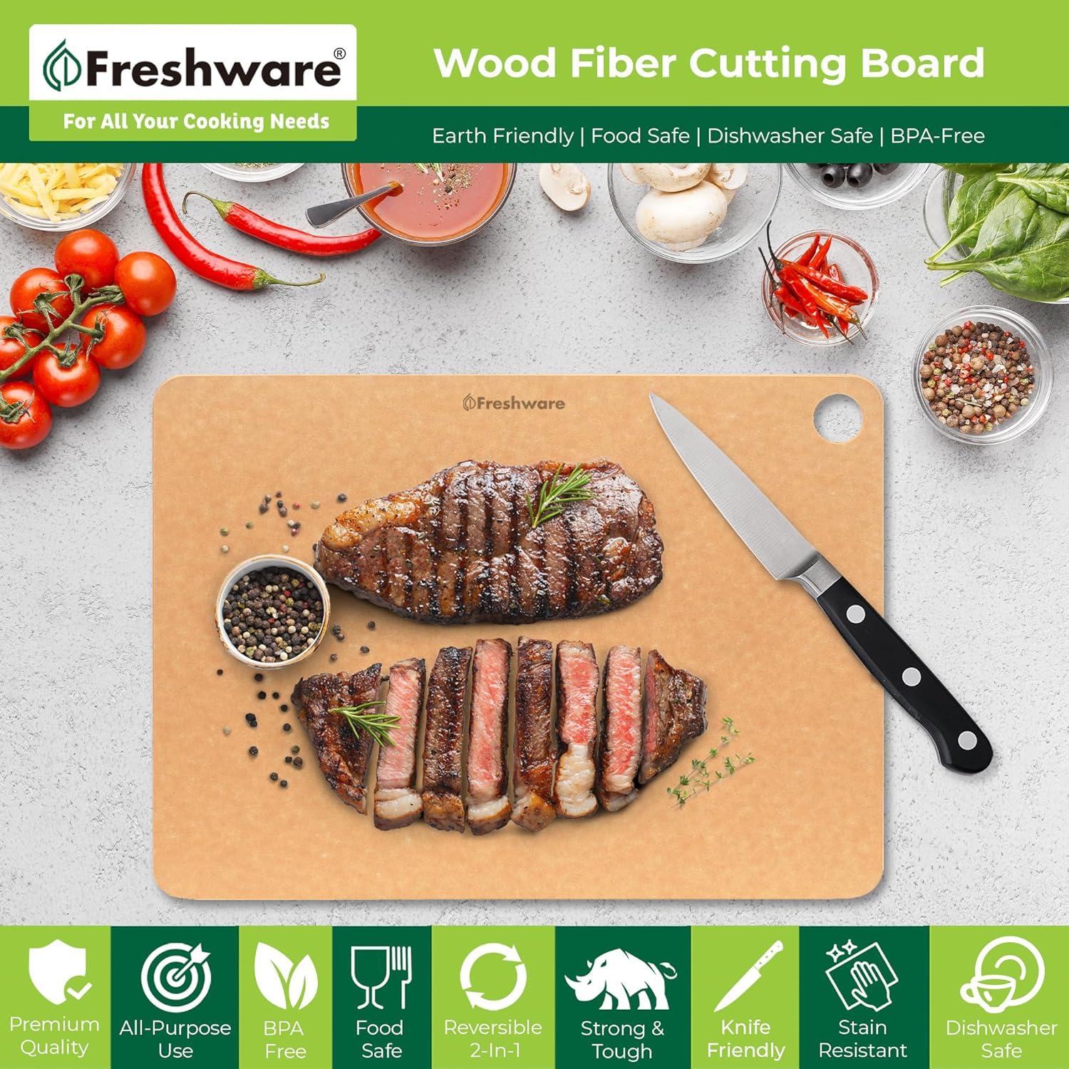 imageFreshware Wood Cutting Boards for Kitchen Dishwasher Safe Medium 12 x 9 and Large 15 x 1125 Set of 2 Black18 x 13 No Groove Natural Slate