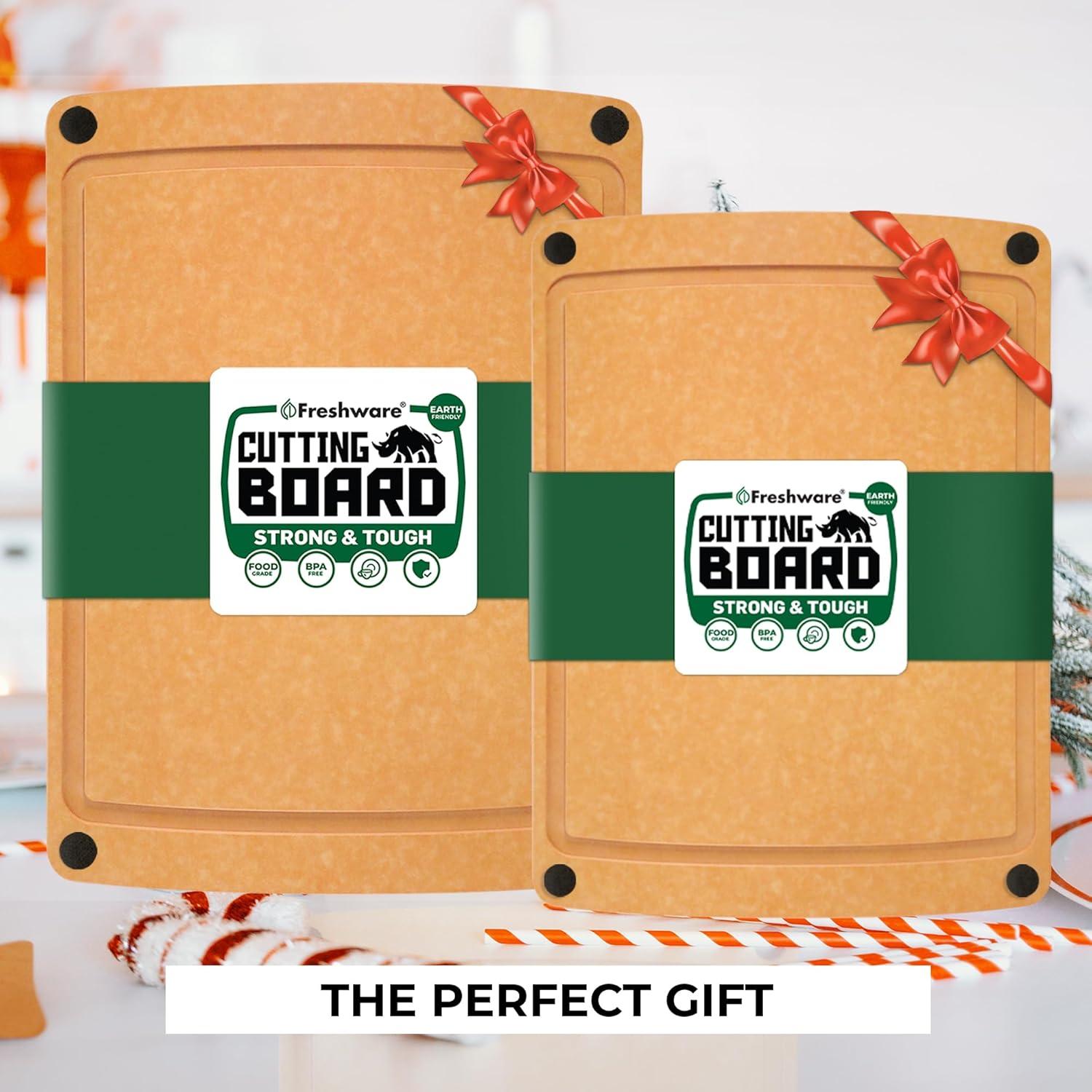 imageFreshware Wood Cutting Boards for Kitchen Dishwasher Safe Medium 12 x 9 and Large 15 x 1125 Set of 2 BlackSet of 2 Groove Natural