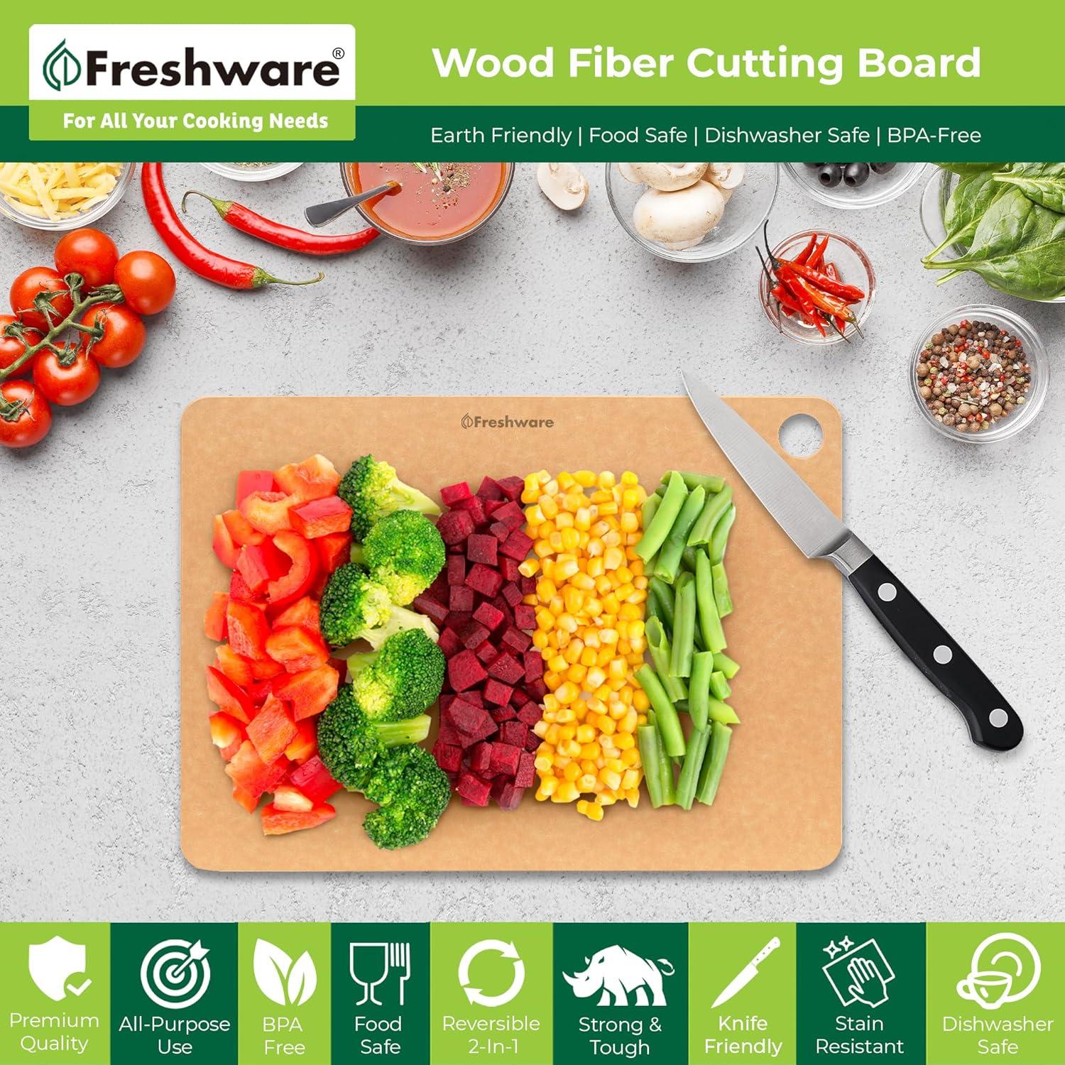 imageFreshware Wood Cutting Boards for Kitchen Dishwasher Safe Medium 12 x 9 and Large 15 x 1125 Set of 2 BlackSet of 2 No Groove Natural