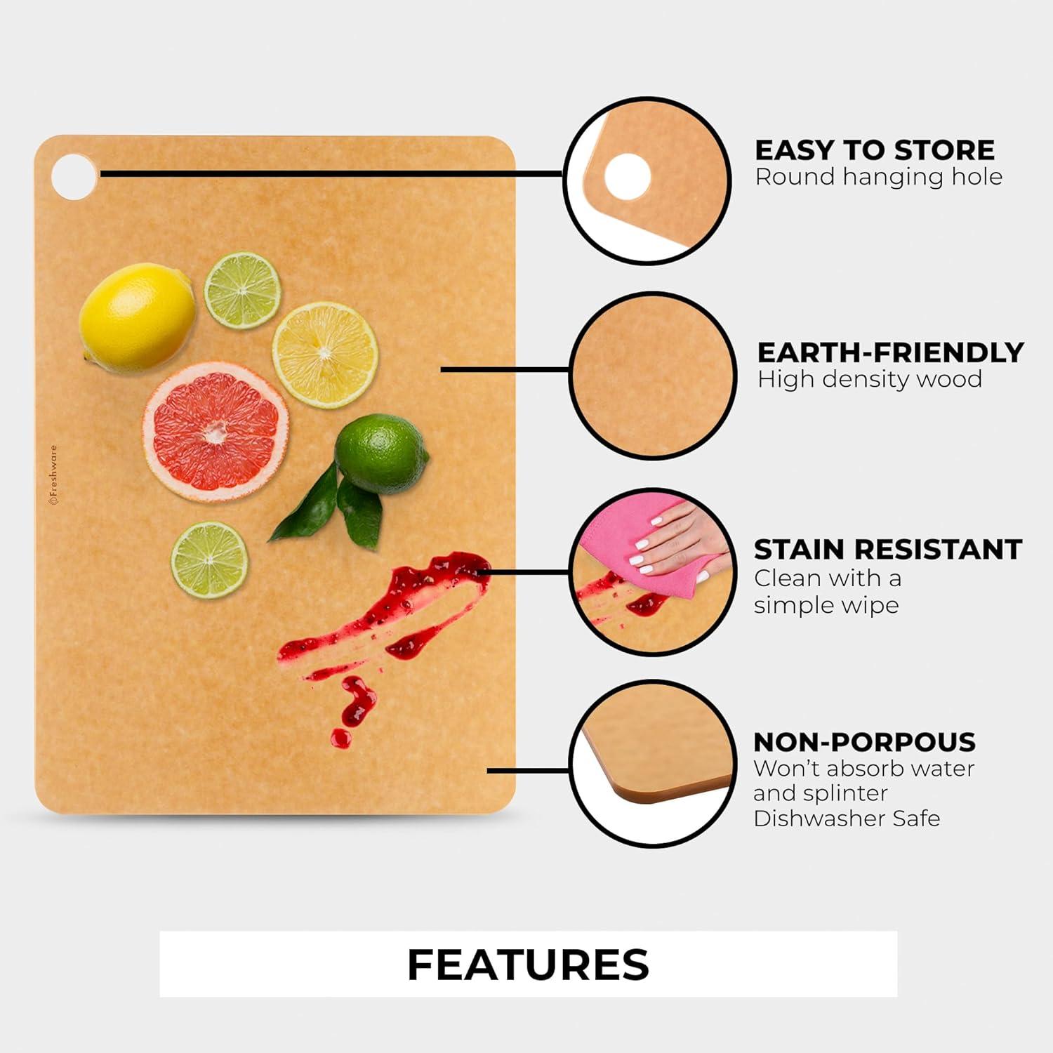 imageFreshware Wood Cutting Boards for Kitchen Dishwasher Safe Medium 12 x 9 and Large 15 x 1125 Set of 2 BlackSet of 2 No Groove Natural