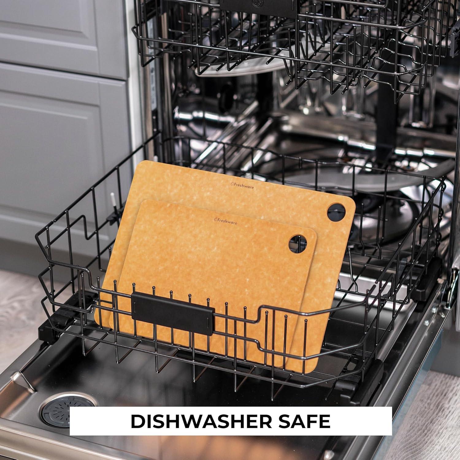 imageFreshware Wood Cutting Boards for Kitchen Dishwasher Safe Medium 12 x 9 and Large 15 x 1125 Set of 2 BlackSet of 2 No Groove Natural