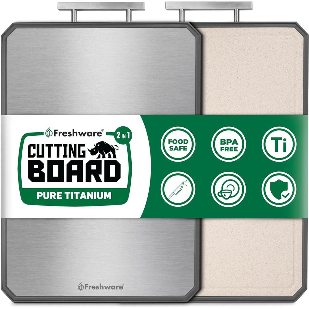 imageFreshware Titanium Cutting Board for Kitchen Double Sided and Non Slip Cutting Boards Pure TitaniumPP Chopping Board with Juice Grooves Dishwasher Safe Large 152 by 105197L x 135W