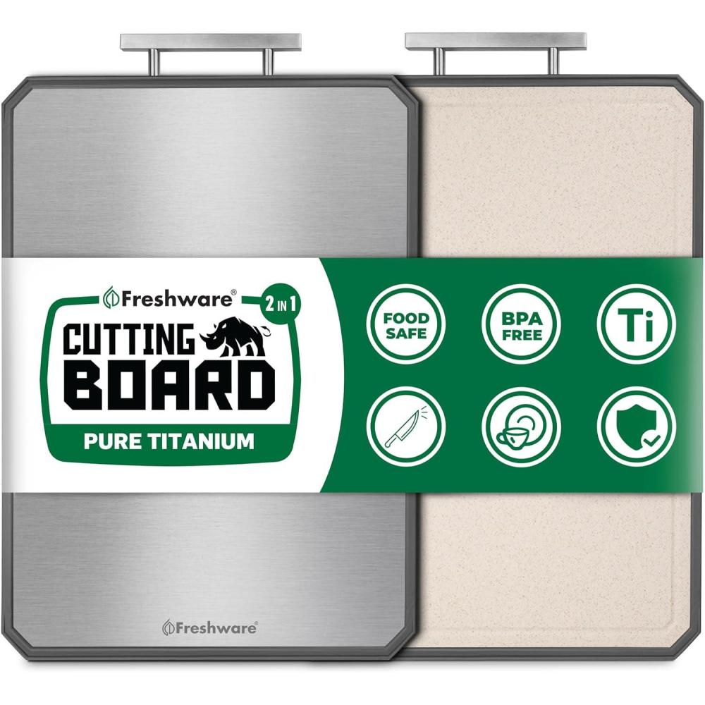 imageFreshware Titanium Cutting Board for Kitchen Double Sided and Non Slip Cutting Boards Pure TitaniumPP Chopping Board with Juice Grooves Dishwasher Safe Large 152 by 105162L x 11W