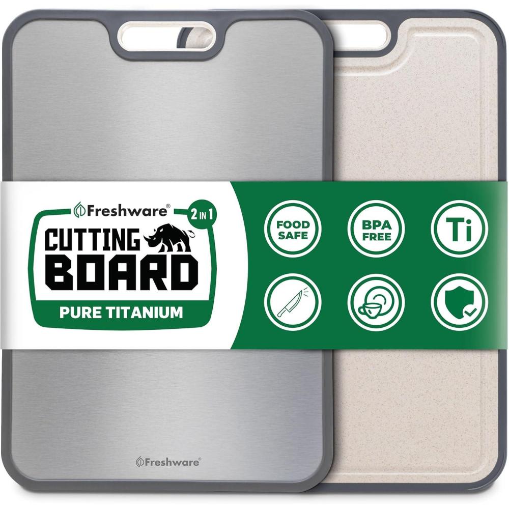 imageFreshware Titanium Cutting Board for Kitchen Double Sided and Non Slip Cutting Boards Pure TitaniumPP Chopping Board with Juice Grooves Dishwasher Safe Large 152 by 105152L x 105W