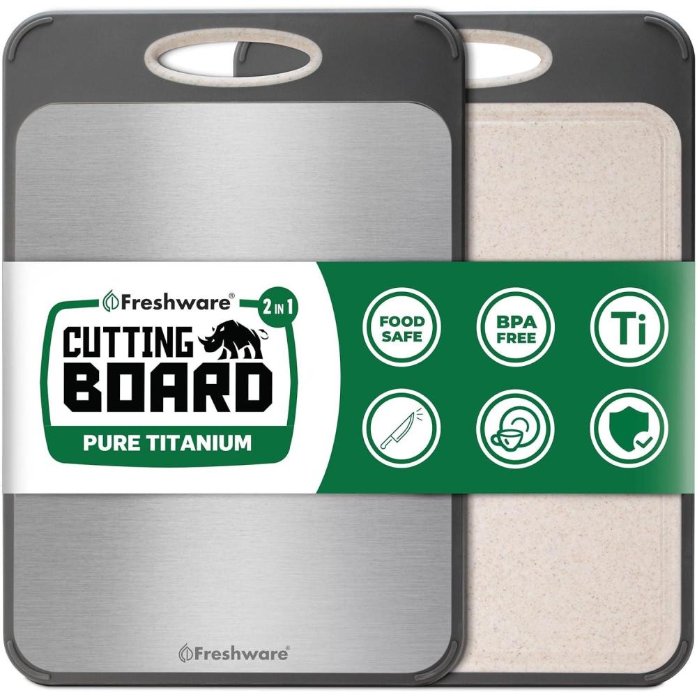 imageFreshware Titanium Cutting Board for Kitchen Double Sided and Non Slip Cutting Boards Pure TitaniumPP Chopping Board with Juice Grooves Dishwasher Safe Large 152 by 105158L x 106W