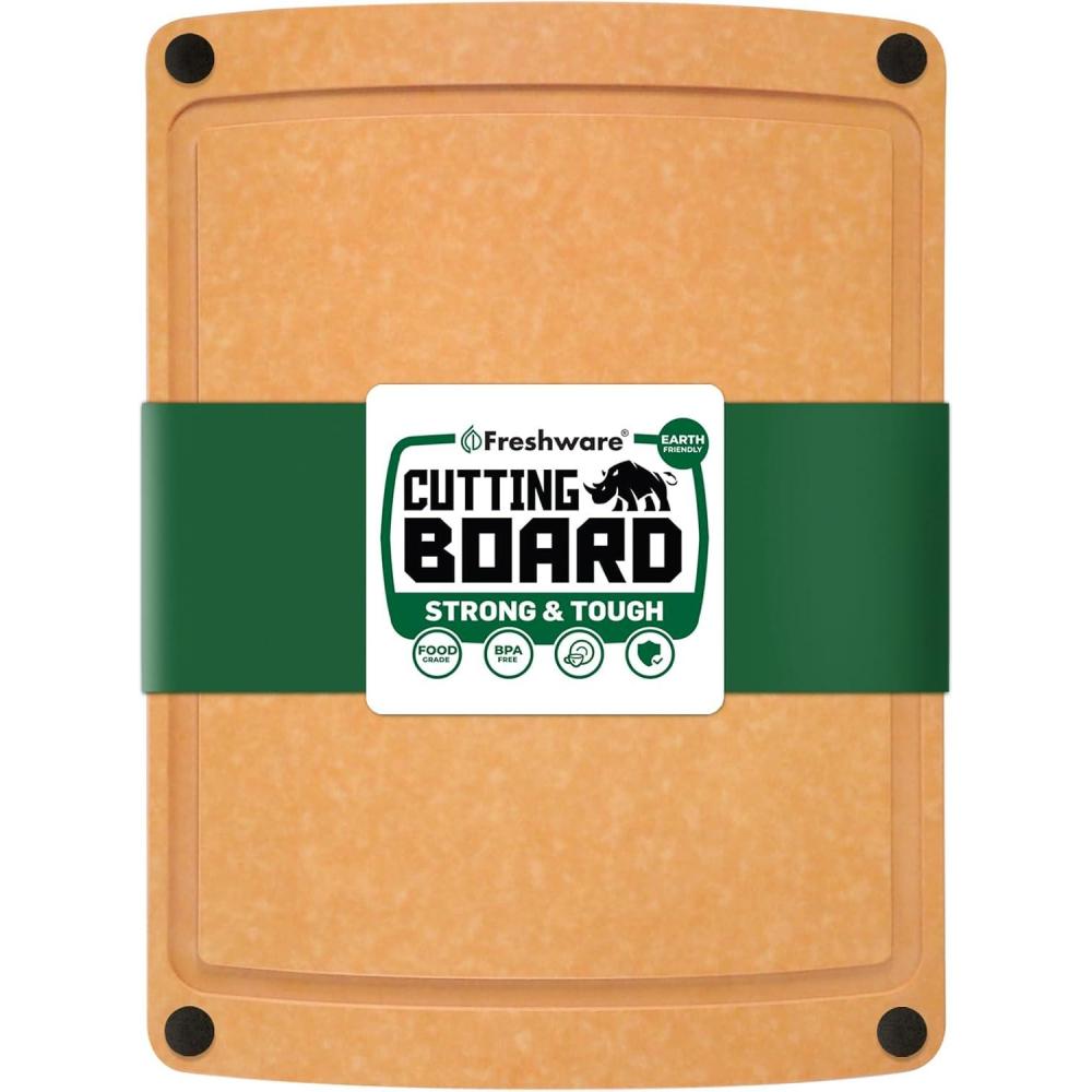 imageFreshware Wood Cutting Boards for Kitchen Dishwasher Safe Medium 12 x 9 and Large 15 x 1125 Set of 2 Black12 x 9 Groove Natural