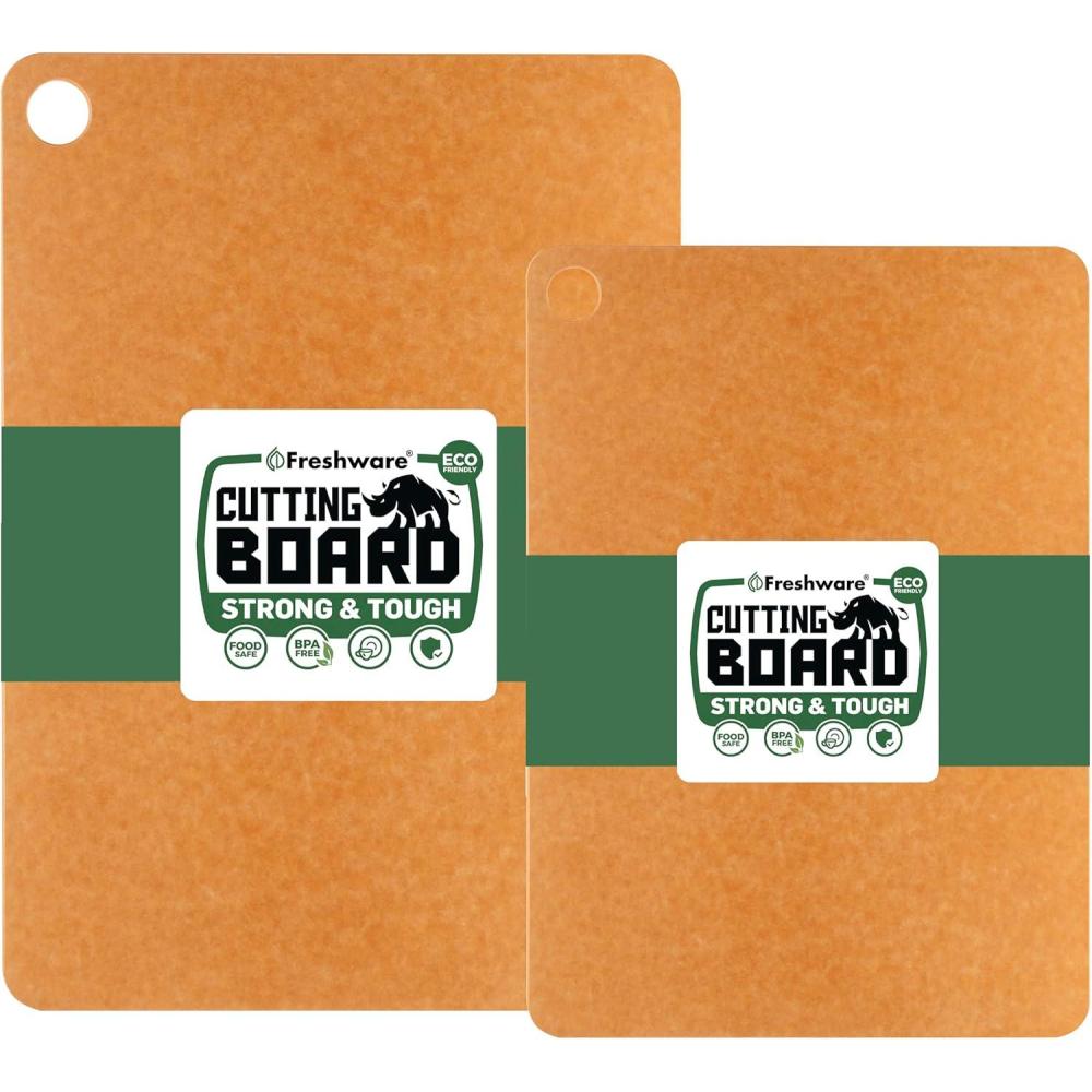 imageFreshware Wood Cutting Boards for Kitchen Dishwasher Safe Medium 12 x 9 and Large 15 x 1125 Set of 2 BlackSet of 2 No Groove Natural