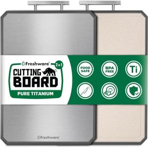 Freshware Titanium Cutting Board for Kitchen, Double Sided and Non Slip Cutting Boards, Pure Titanium/PP, Chopping Board with Juice Grooves, Dishwasher Safe, Large 15.2″ by 10.5″(19.7″L x 13.5″W)