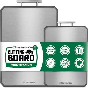 Freshware Titanium Cutting Board for Kitchen, Double Sided and Non Slip Cutting Boards, Pure Titanium/PP, Chopping Board with Juice Grooves, Dishwasher Safe, Large 15.2″ by 10.5″(Set of 2)