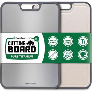 Freshware Titanium Cutting Board for Kitchen, Double Sided and Non Slip Cutting Boards, Pure Titanium/PP, Chopping Board with Juice Grooves, Dishwasher Safe, Large 15.2″ by 10.5″(15.2″L x 10.5″W)