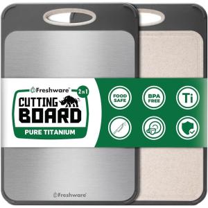Freshware Titanium Cutting Board for Kitchen, Double Sided and Non Slip Cutting Boards, Pure Titanium/PP, Chopping Board with Juice Grooves, Dishwasher Safe, Large 15.2″ by 10.5″(15.8″L x 10.6″W)