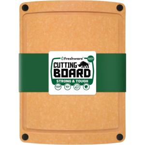 Freshware Wood Cutting Boards for Kitchen, Dishwasher Safe, Medium 12″ x 9″ and Large, 15″ x 11.25″, Set of 2, Black(12″ x 9″ [Groove] [Natural])