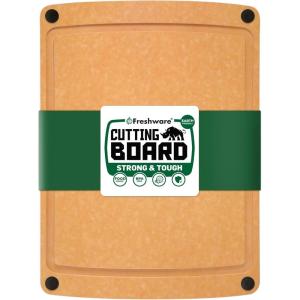 Freshware Wood Cutting Boards for Kitchen, Dishwasher Safe, Medium 12″ x 9″ and Large, 15″ x 11.25″, Set of 2, Black(15″ x 11.25″ [Groove] [Natural Slate])
