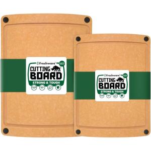Freshware Wood Cutting Boards for Kitchen, Dishwasher Safe, Medium 12″ x 9″ and Large, 15″ x 11.25″, Set of 2, Black(Set of 2 [Groove] [Natural])