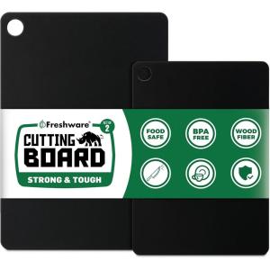 Freshware Wood Cutting Boards for Kitchen, Dishwasher Safe, Medium 12″ x 9″ and Large, 15″ x 11.25″, Set of 2, Black(Set of 2 [No Groove] [Black])